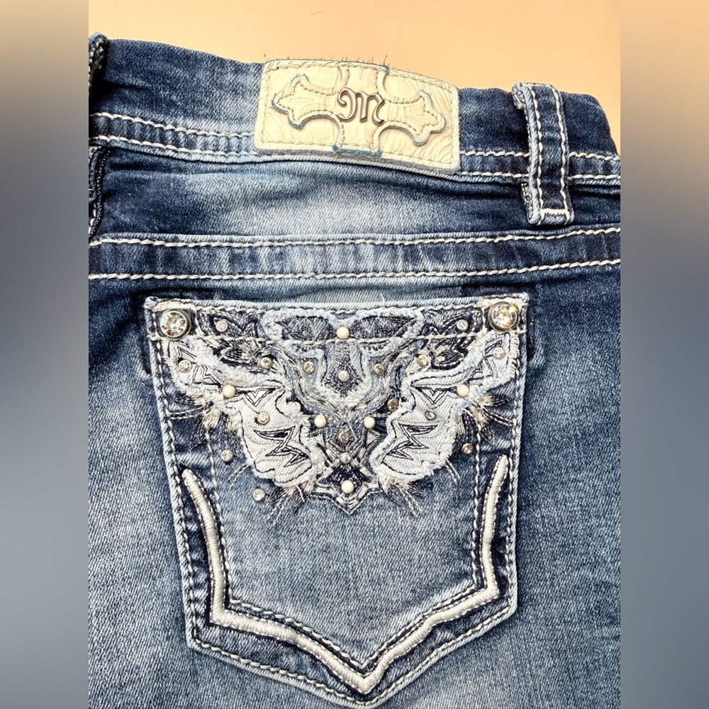Miss Me‎ Easy Ankle Skinny Jeans Size 29 x 26 Mid-Rise Embellished Bling Pockets